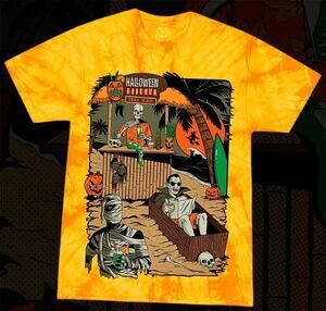 Cavity Colors "Halloween Forever Tiki Bar" Yellow Tie Dye T-Shirt – Size Medium